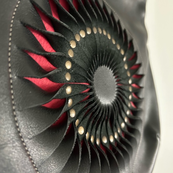 UNIQUE Leather Bag Black Boho Style Bag Purse Vintage NWOT - Picture 7 of 9